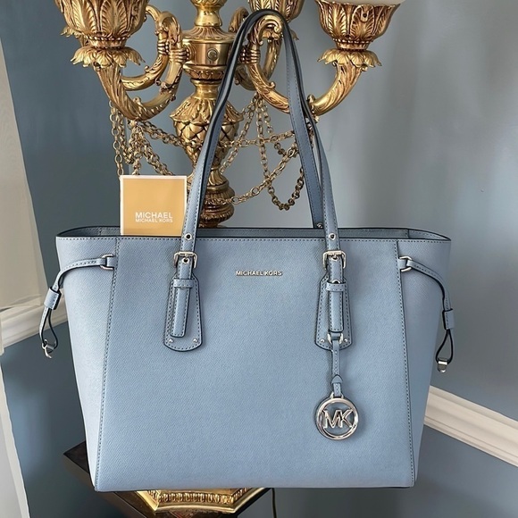 Michael Kors Handbags - Brand New Michael Kors Voyager Genuine Leather Top Zip Tote Bag Chambray Blue